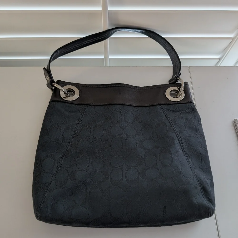 Coach Ashley Lurex Charcoal Shoulder Bag - Picture 6 of 7